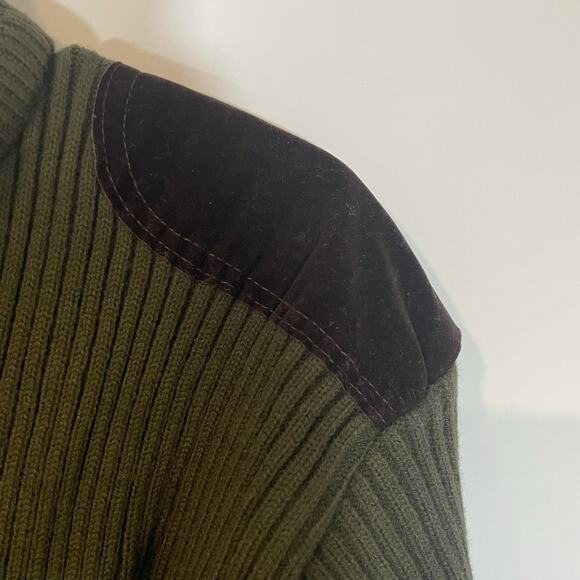 Rothco Military Commando Sweater Men’s L Green Rib Knit Shoulder Elbow Patches - Picture 3 of 7